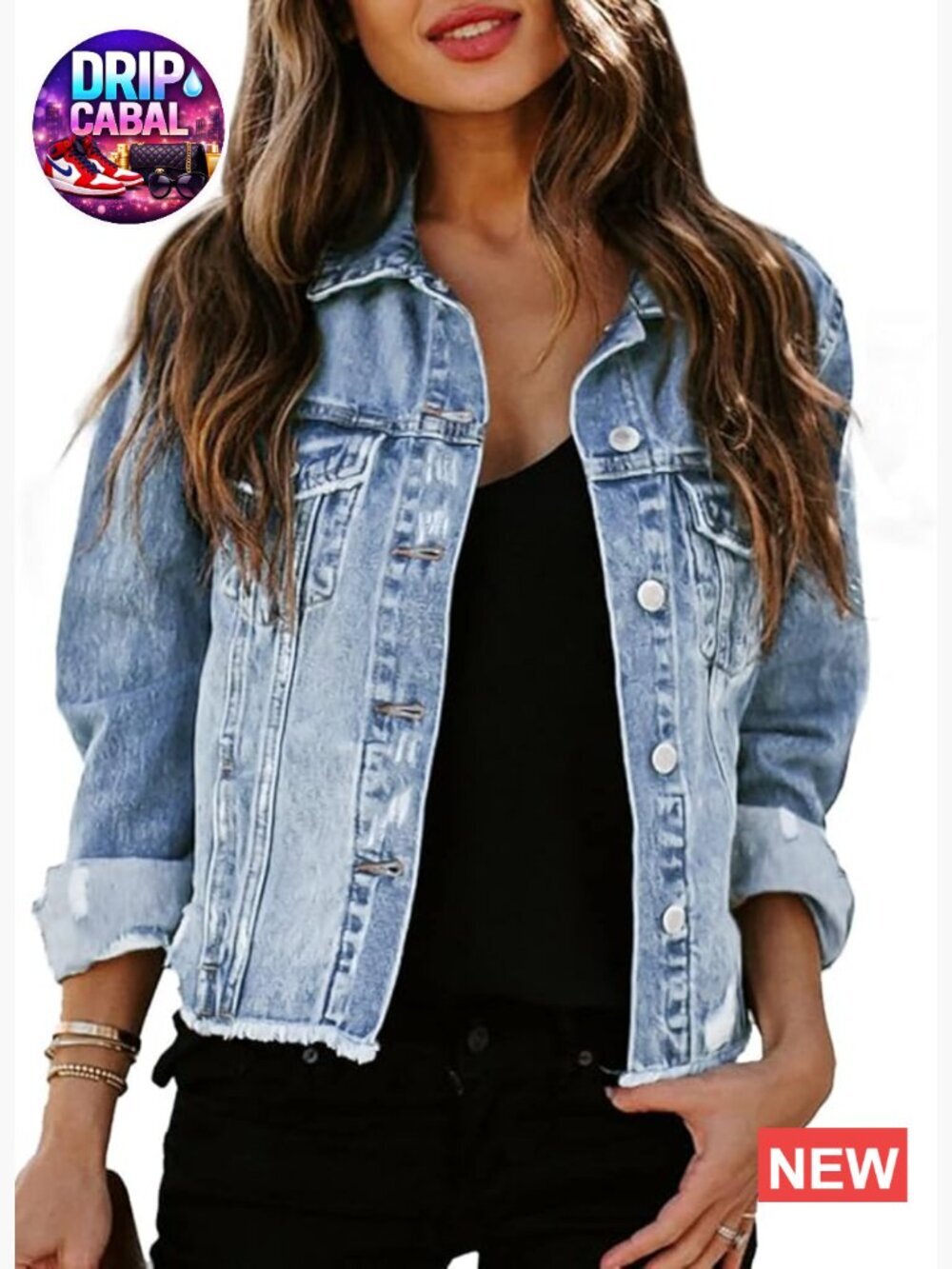 Vintage Distressed Button Down Denim Jacket with Pockets